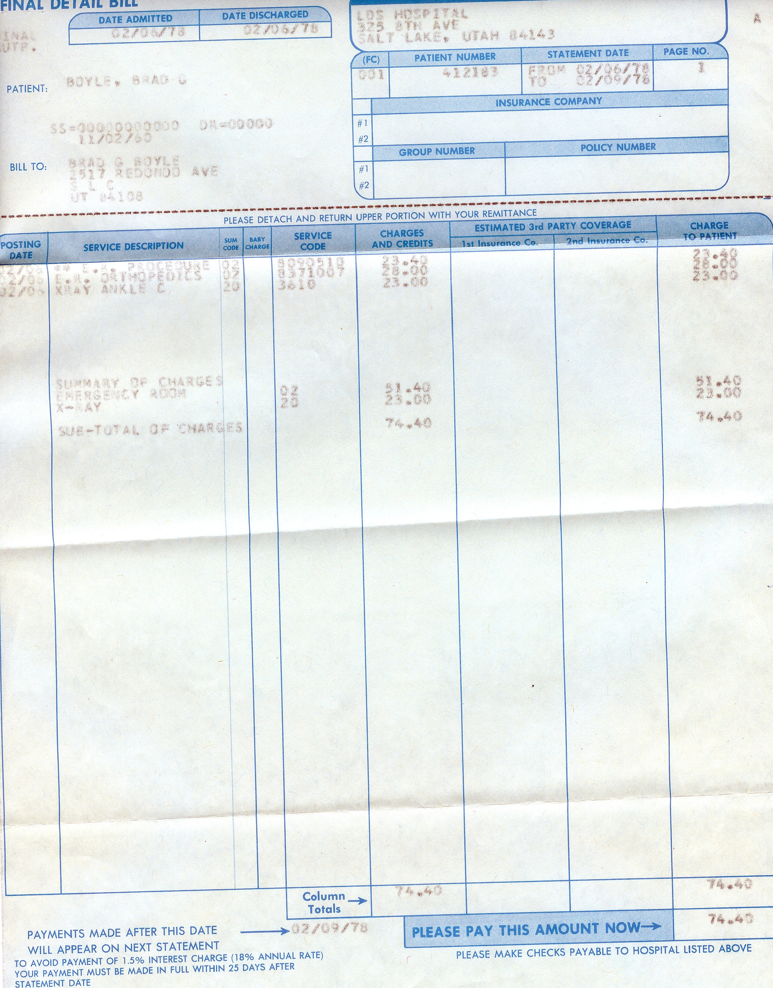 Medical Bill February 1978