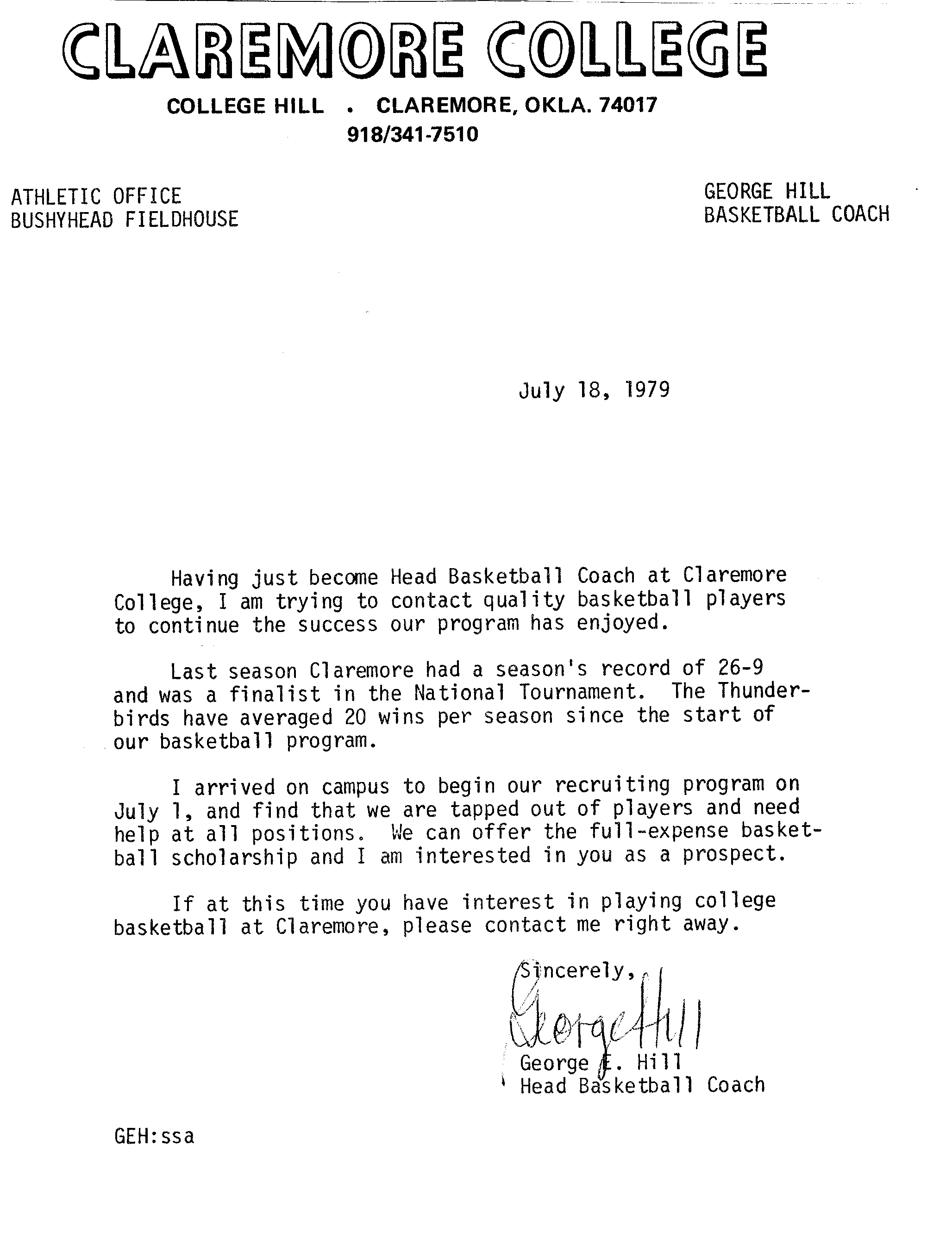 Claremont College Letter