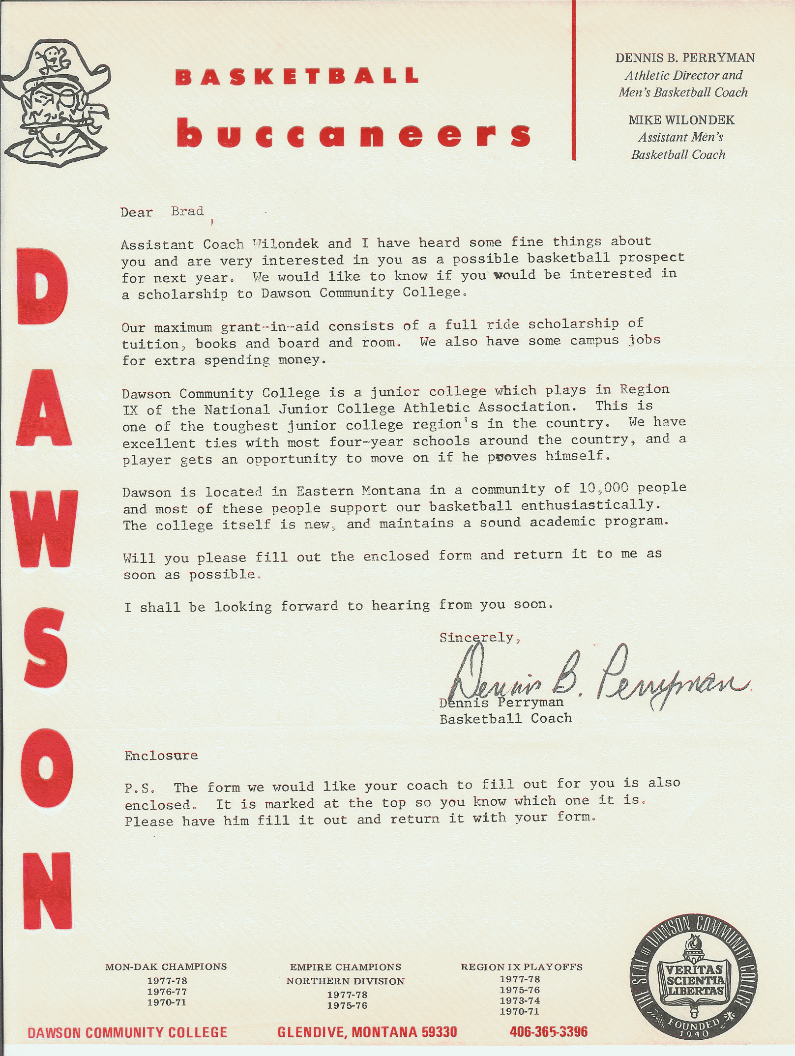 Dawson Community College Letter