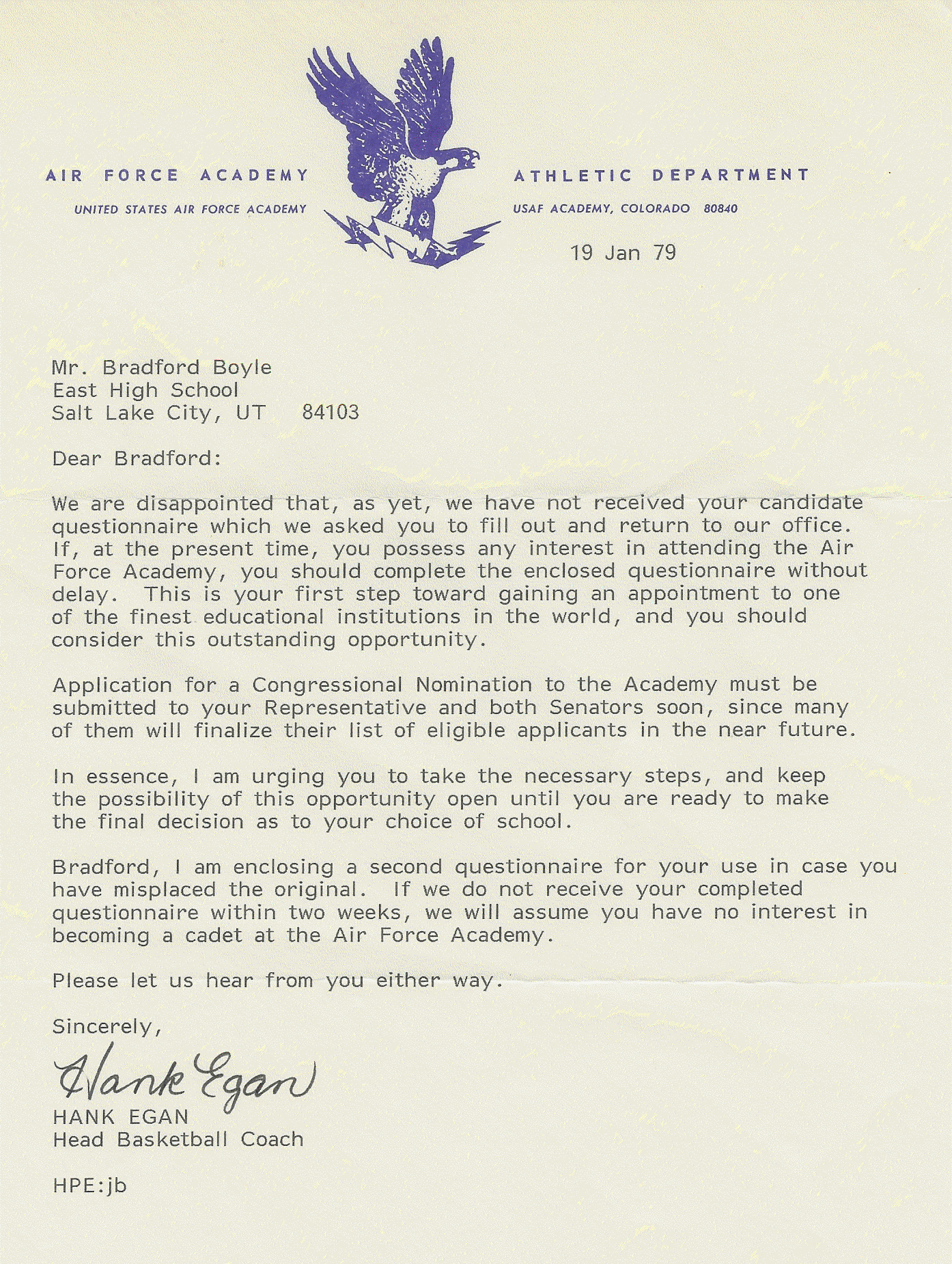 U.S. Navy Follow-up Letter
