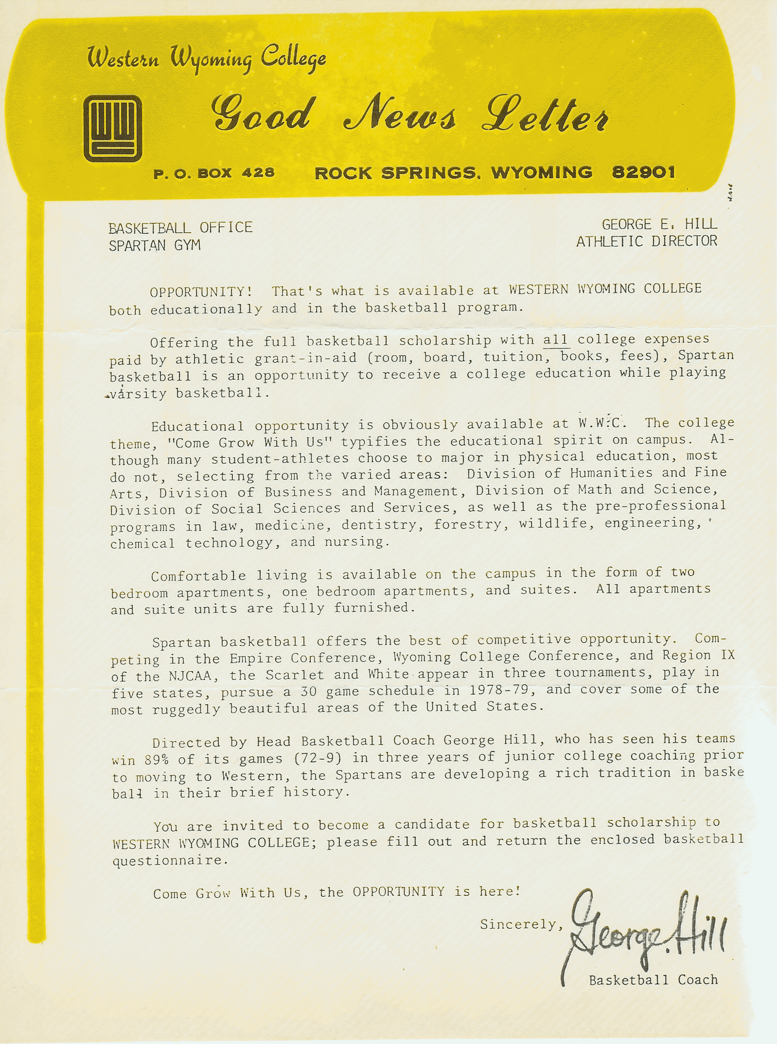 Western Wyoming Community College Letter