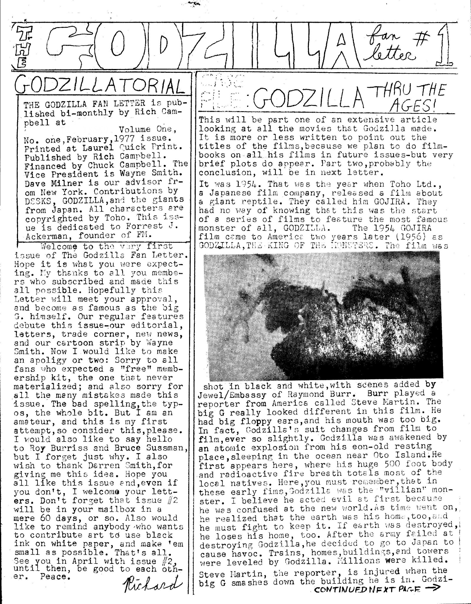 Godzilla Fan Letter Issue 1